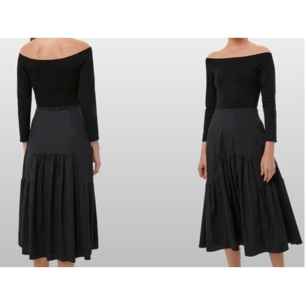 Tuckernuck Marissa Black Mixed Media Off Shoulder Tiered Midi Dress Small